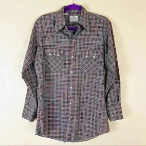 Vintage Dee Cee Western Plaid Sawtooth Shirt Pearl Snap Long Sleeve 15-32